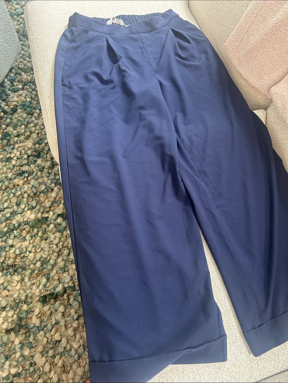 Navy Wide-Leg Pleated Trousers